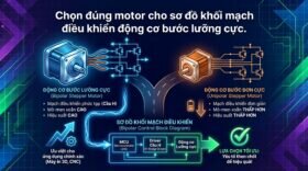 Chọn đúng motor cho sơ đồ khối mạch điều khiển động cơ bước lưỡng cực.