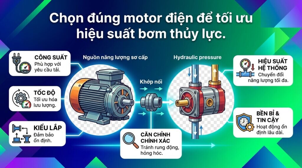 Chọn đúng motor điện để tối ưu hiệu suất bơm thủy lực.