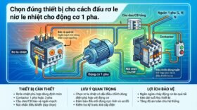 Chọn đúng thiết bị cho cách đấu rơ le nhiệt cho động cơ 1 pha.