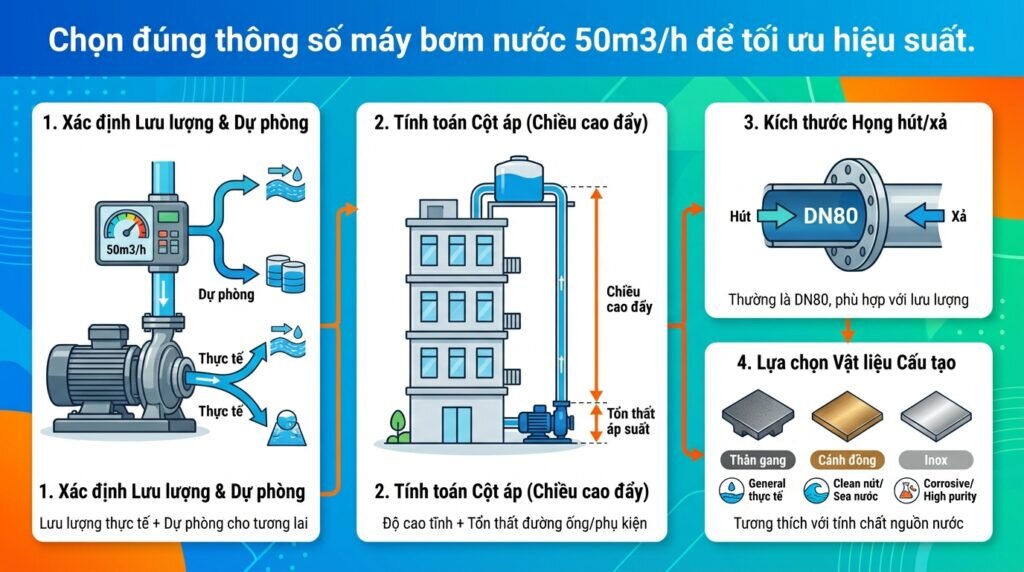 Chọn đúng thông số máy bơm nước 50m3/h để tối ưu hiệu suất.