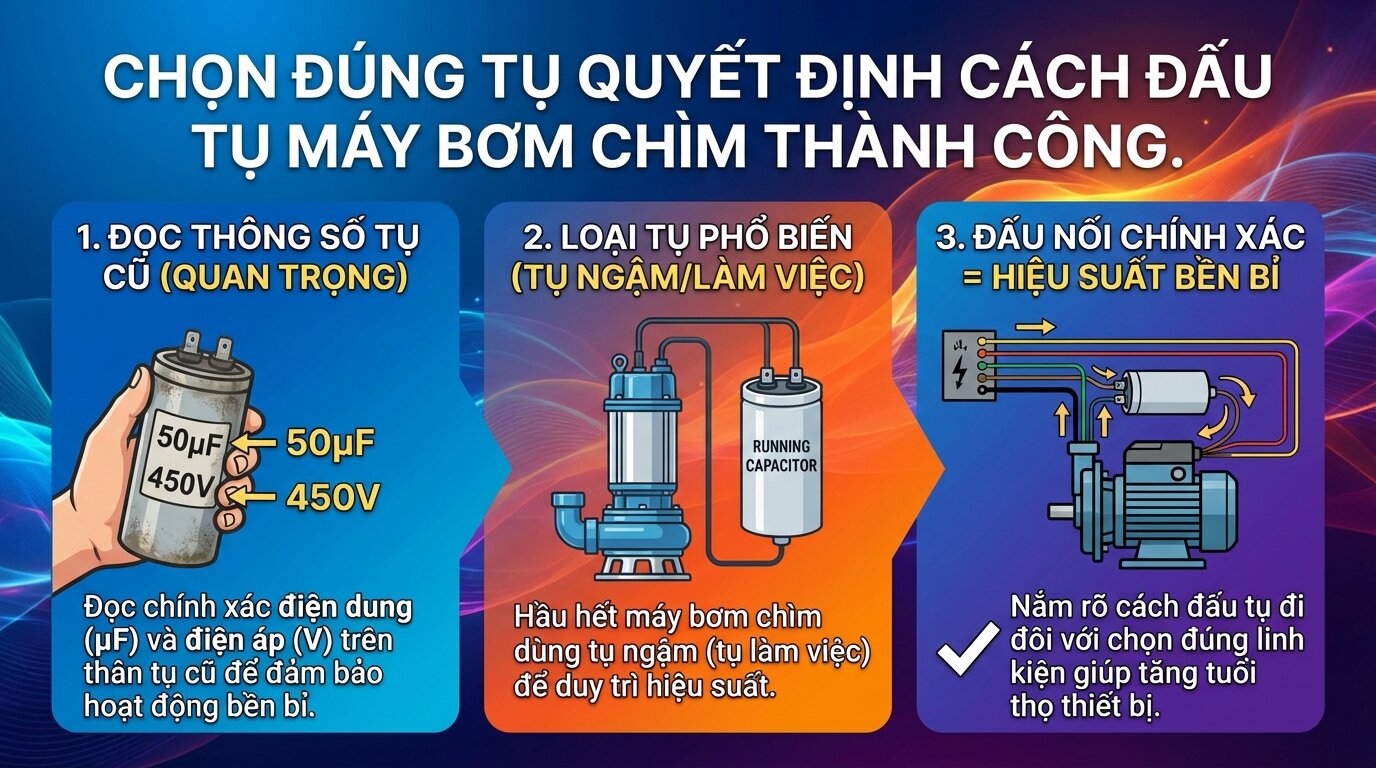 Chọn đúng tụ quyết định cách đấu tụ máy bơm chìm thành công.