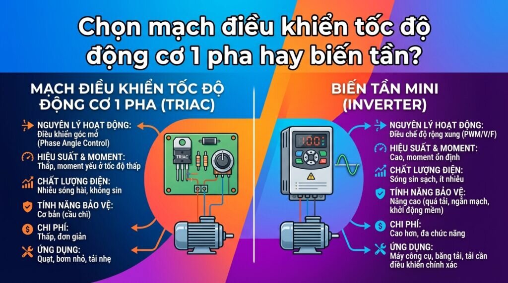 Chọn mạch điều khiển tốc độ động cơ 1 pha hay biến tần?
