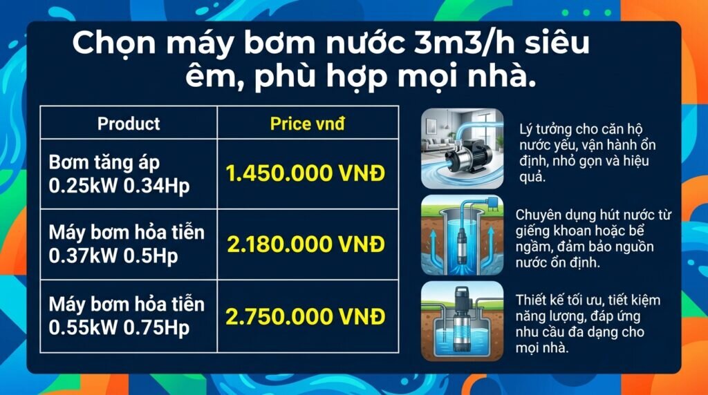 Chọn máy bơm nước 3m3/h siêu êm, phù hợp mọi nhà.