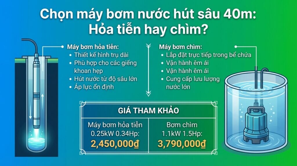 Chọn máy bơm nước hút sâu 40m: Hỏa tiễn hay chìm?