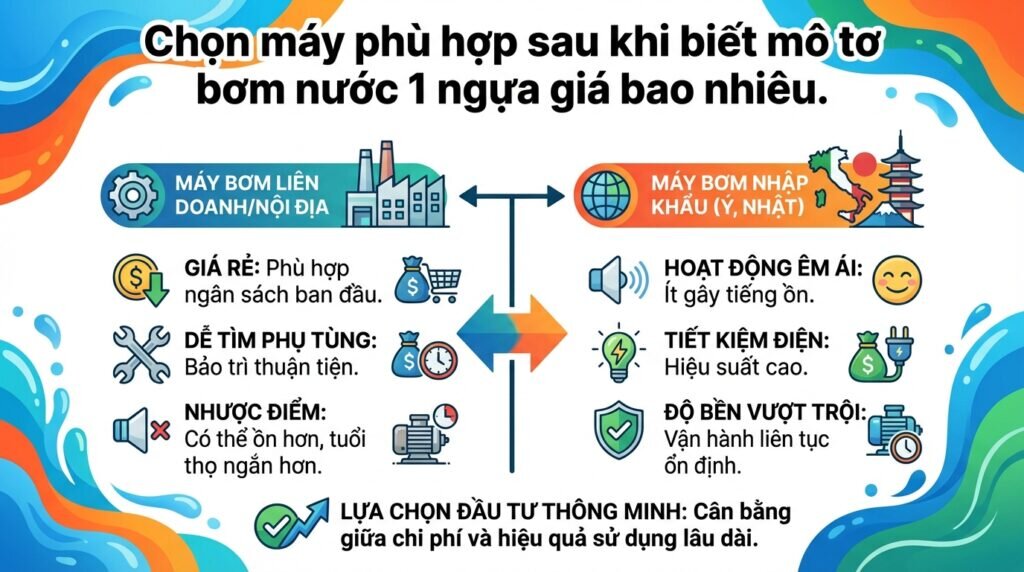 Chọn máy phù hợp sau khi biết mô tơ bơm nước 1 ngựa giá bao nhiêu.