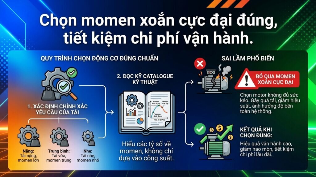 Chọn momen xoắn cực đại đúng, tiết kiệm chi phí vận hành.