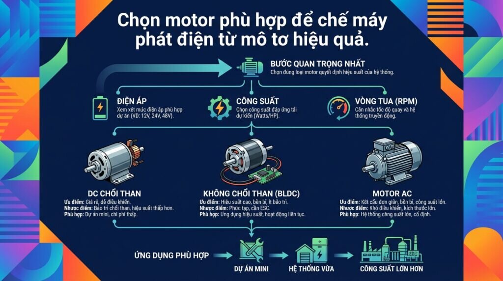 Chọn motor phù hợp để chế máy phát điện từ mô tơ hiệu quả.
