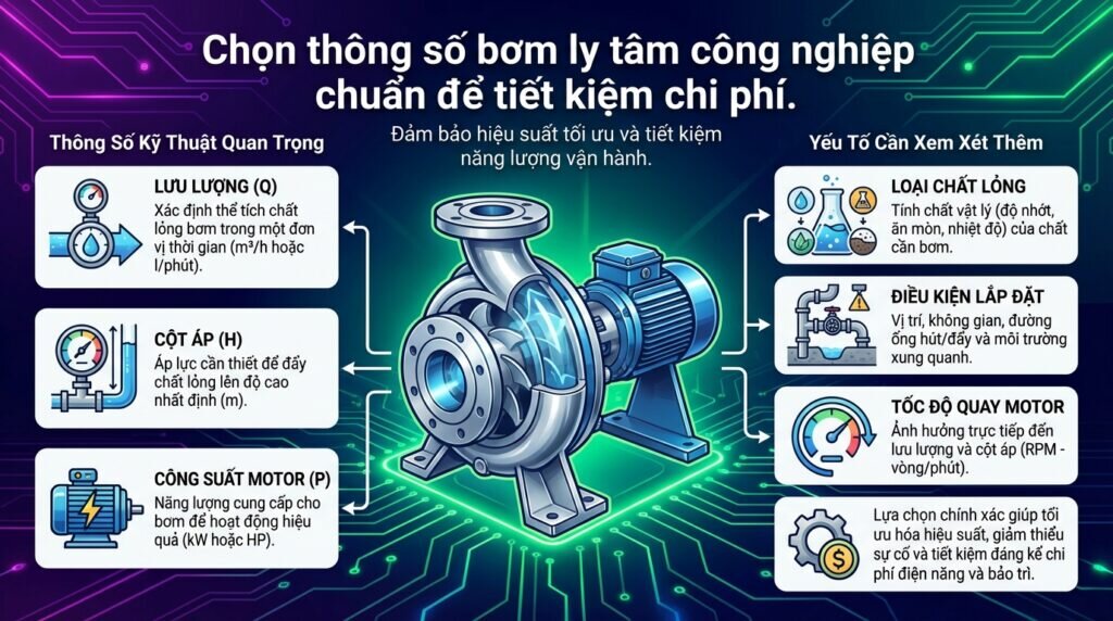 Chọn thông số bơm ly tâm công nghiệp chuẩn để tiết kiệm chi phí.