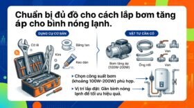Chuẩn bị đủ đồ cho cách lắp bơm tăng áp cho bình nóng lạnh.