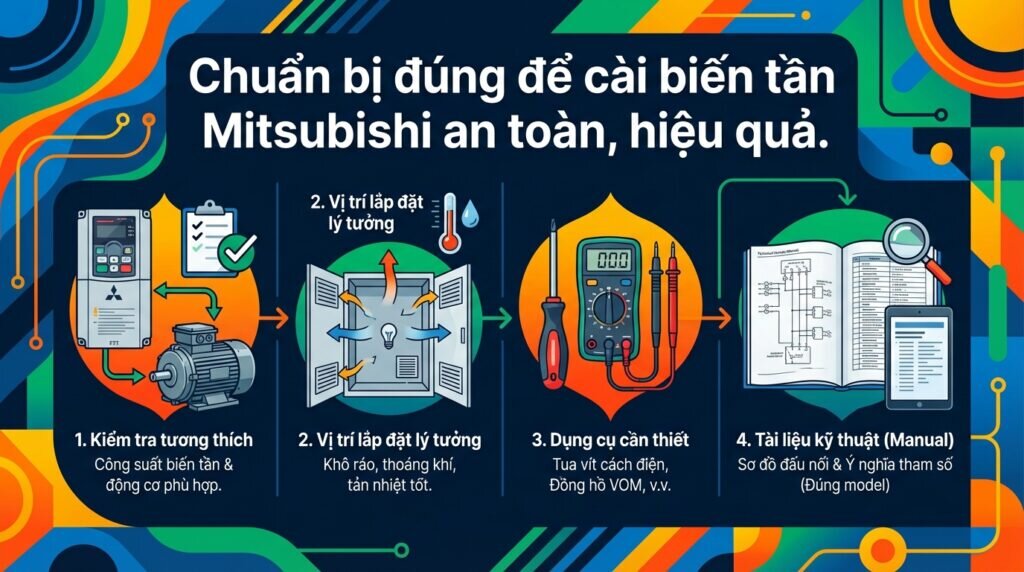 Chuẩn bị đúng để cài biến tần Mitsubishi an toàn, hiệu quả.