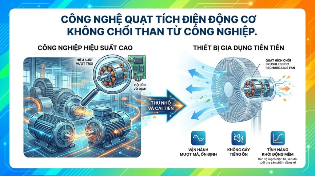 Công nghệ quạt tích điện động cơ không chổi than từ công nghiệp.