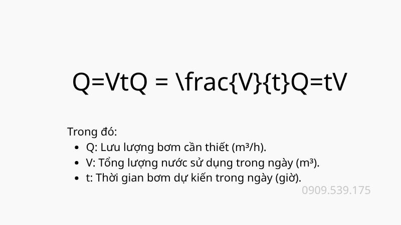Công thức tính lưu lương nước theo nhu cầu