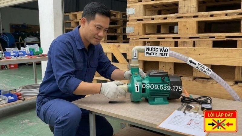 Dấu hiệu nhận biết khi lắp sai đầu vào và đầu ra của máy bơm nước.