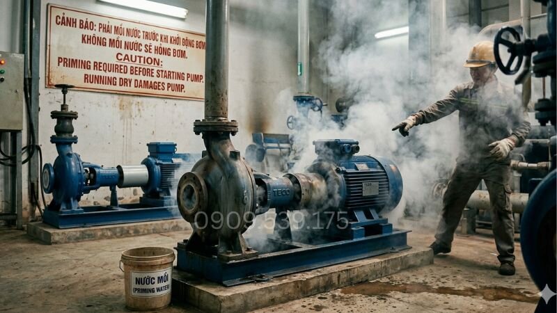 Điều gì xảy ra khi không mồi nước cho bơm ly tâm