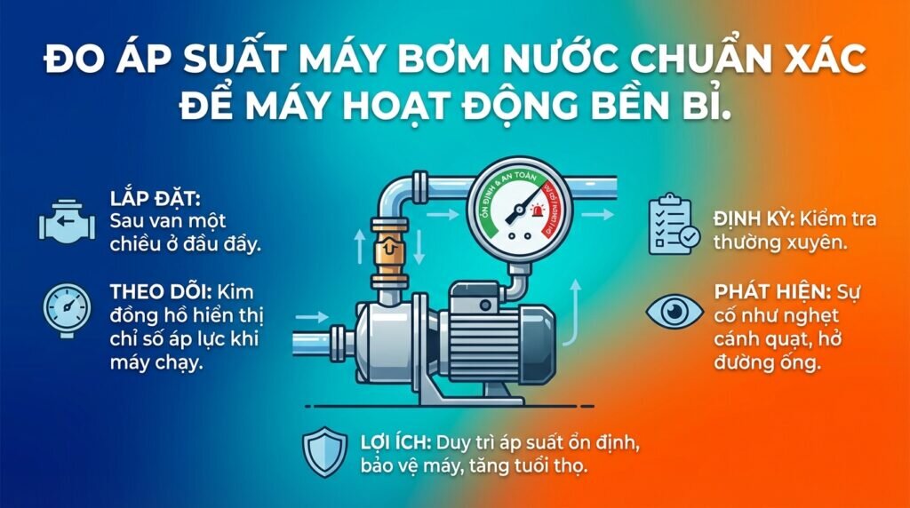 Đo áp suất máy bơm nước chuẩn xác để máy hoạt động bền bỉ.