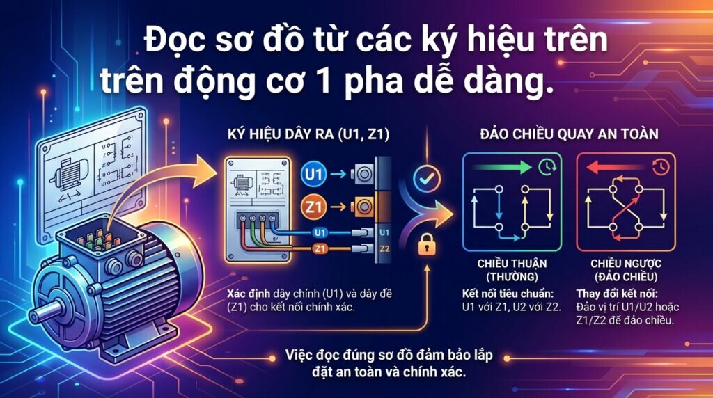 Đọc sơ đồ từ các ký hiệu trên động cơ 1 pha dễ dàng.