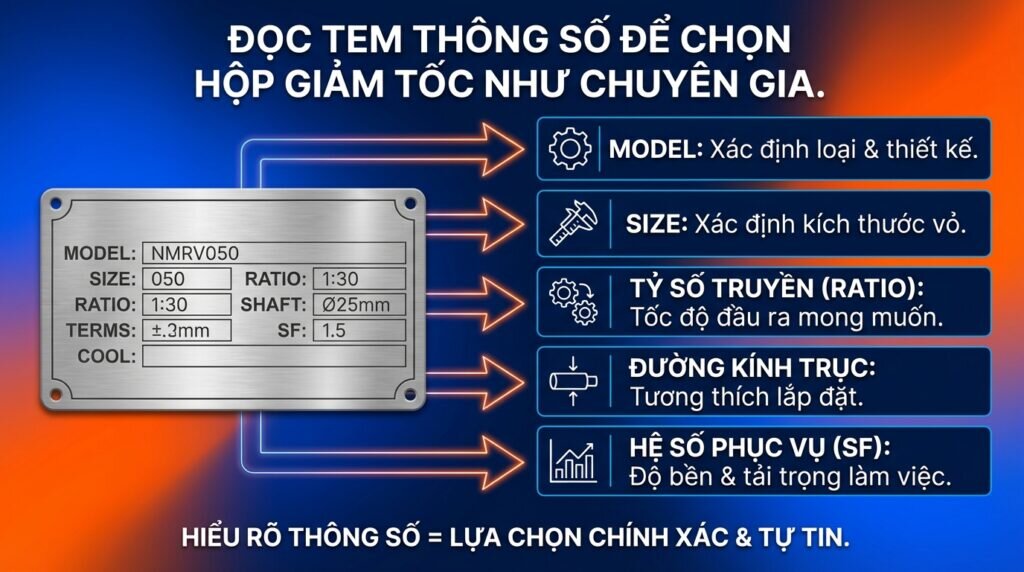 Đọc tem thông số để chọn hộp giảm tốc như chuyên gia.