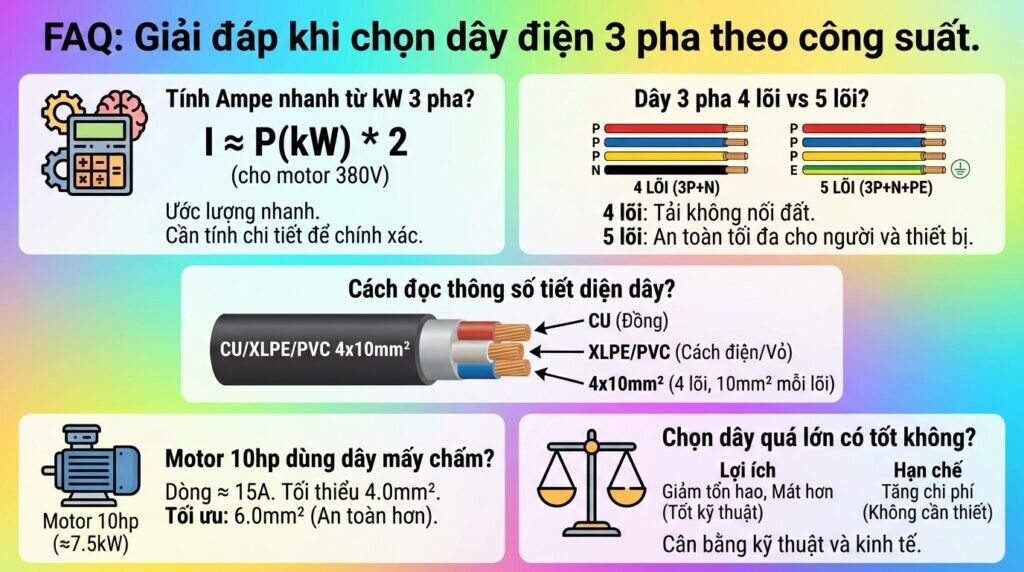 FAQ: Giải đáp khi chọn dây điện 3 pha theo công suất.