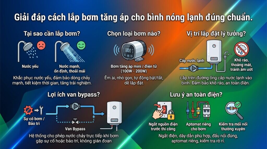 Giải đáp cách lắp bơm tăng áp cho bình nóng lạnh đúng chuẩn.