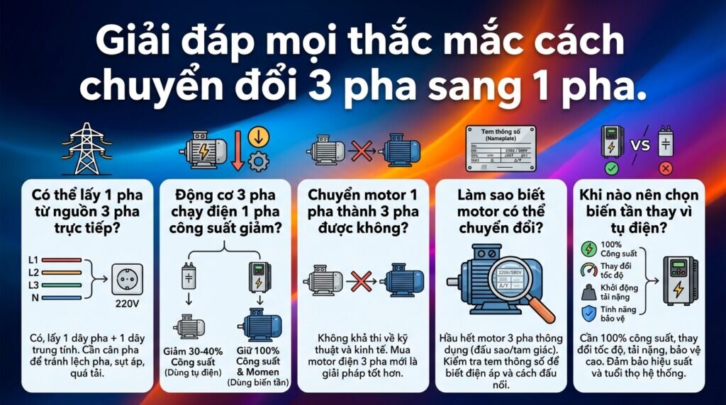 Giải đáp mọi thắc mắc cách chuyển đổi 3 pha sang 1 pha.