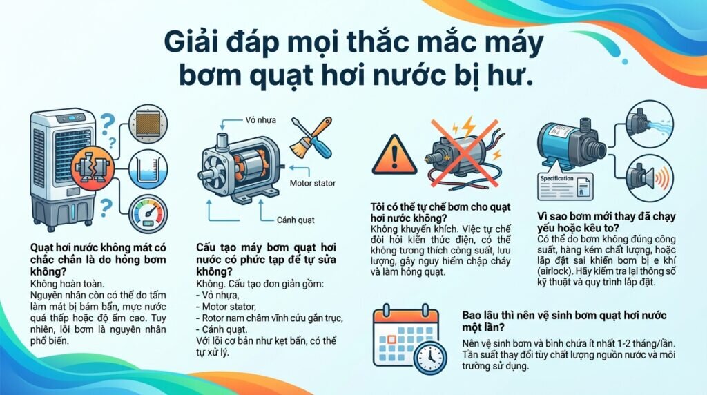 Giải đáp mọi thắc mắc máy bơm quạt hơi nước bị hư.