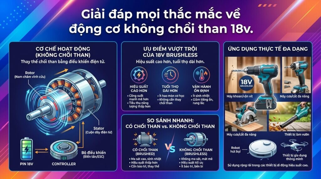 Giải đáp mọi thắc mắc về động cơ không chổi than 18v.