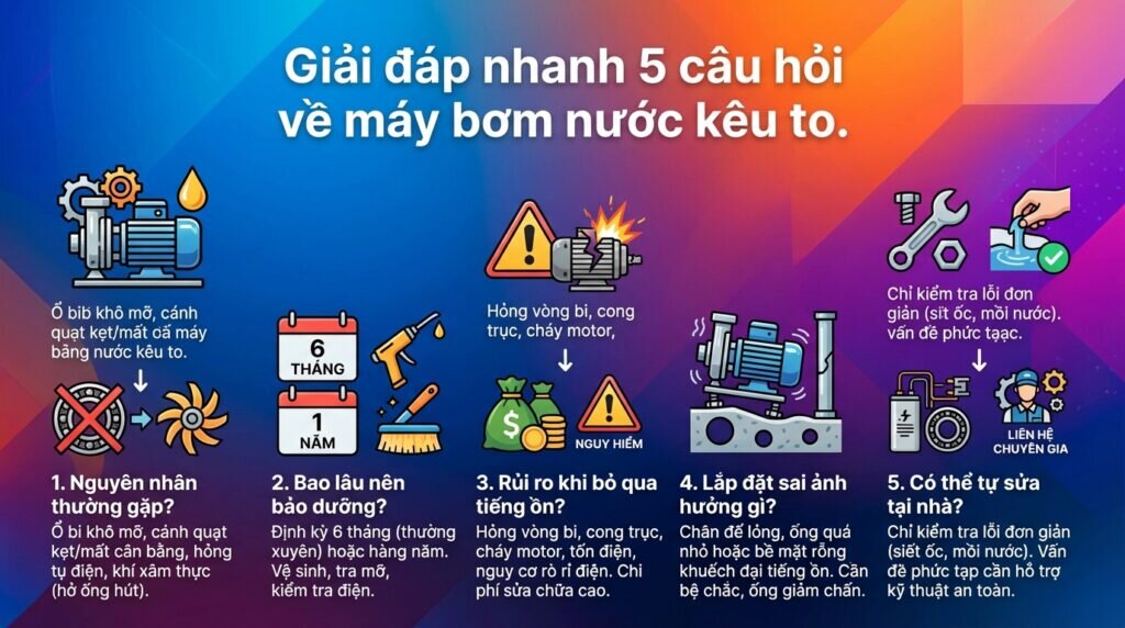 Giải đáp nhanh 5 câu hỏi về máy bơm nước kêu to.