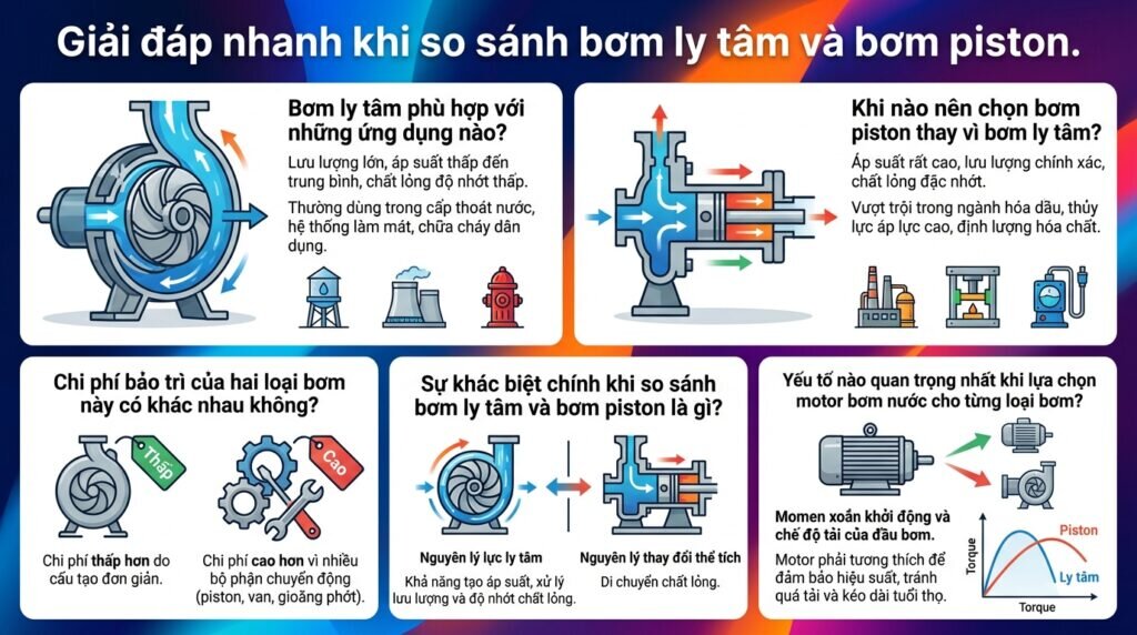 Giải đáp nhanh khi so sánh bơm ly tâm và bơm piston.
