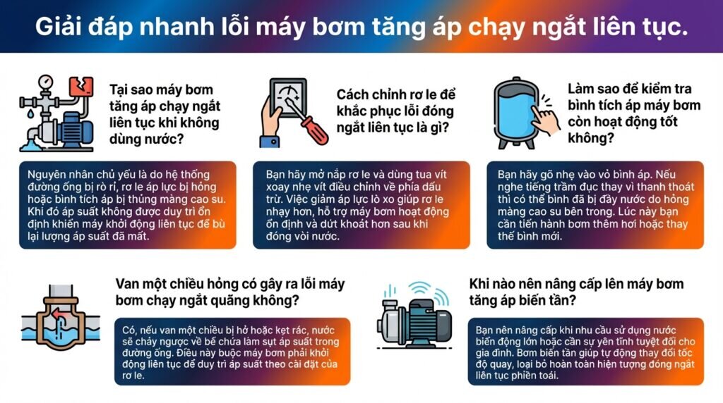 Giải đáp nhanh lỗi máy bơm tăng áp chạy ngắt liên tục.