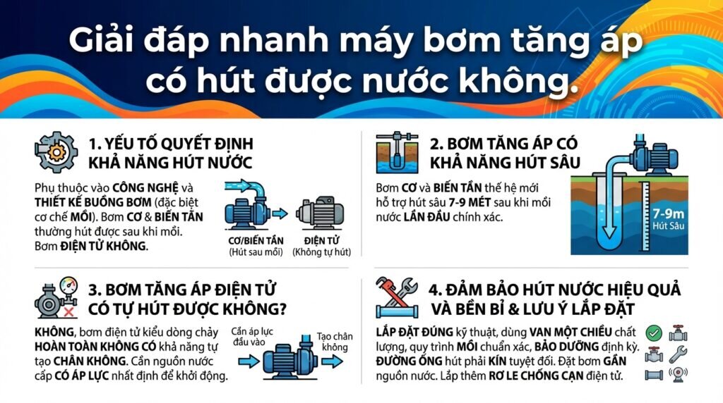 Giải đáp nhanh máy bơm tăng áp có hút được nước không.