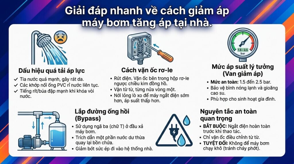 Giải đáp nhanh về cách giảm áp máy bơm tăng áp tại nhà.