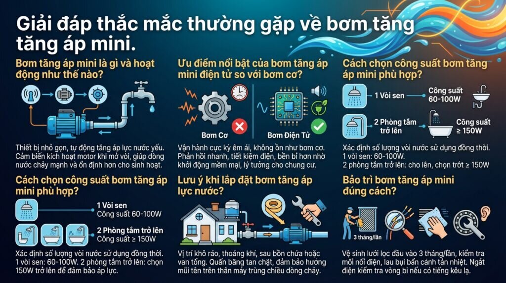 Giải đáp thắc mắc thường gặp về bơm tăng áp mini.