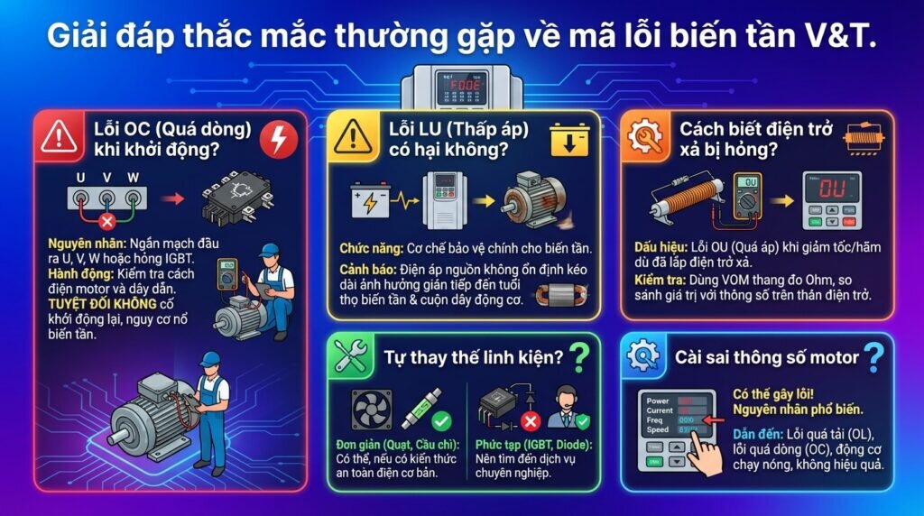 Giải đáp thắc mắc thường gặp về mã lỗi biến tần V&T.