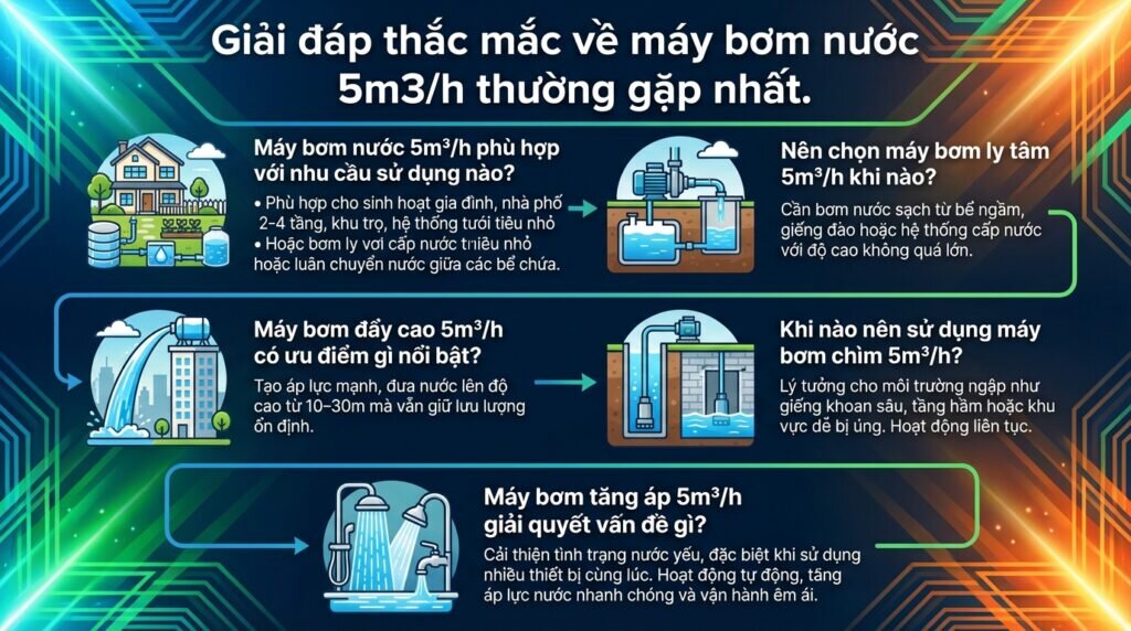 Giải đáp thắc mắc về máy bơm nước 5m3/h thường gặp nhất.