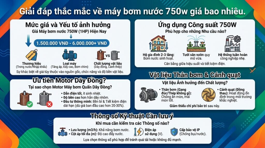 Giải đáp thắc mắc về máy bơm nước 750w giá bao nhiêu.