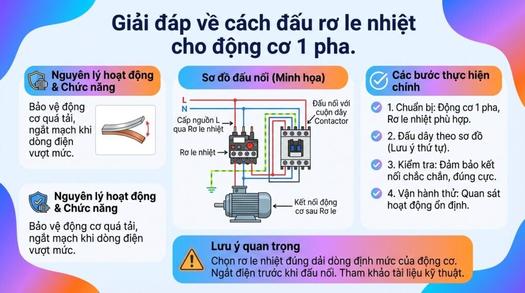 Giải đáp về cách đấu rơ le nhiệt cho động cơ 1 pha.