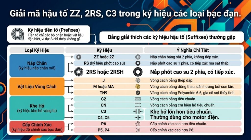 Giải mã hậu tố ZZ, 2RS, C3 trong ký hiệu các loại bạc đạn.