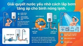 Giải quyết nước yếu nhờ cách lắp bơm tăng áp cho bình nóng lạnh.