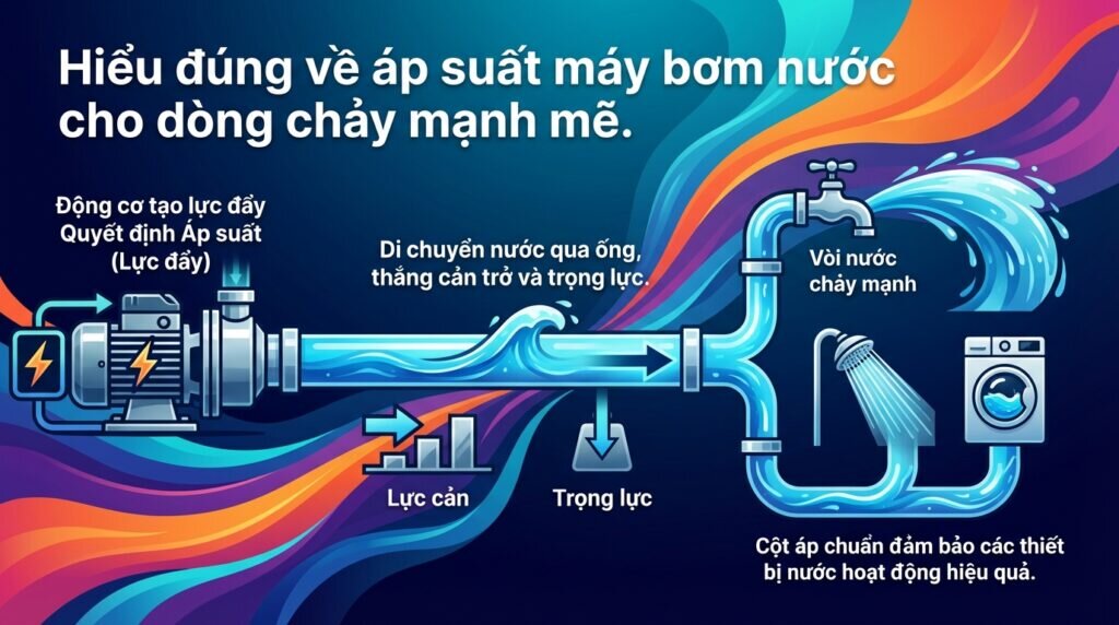 Hiểu đúng về áp suất máy bơm nước cho dòng chảy mạnh mẽ.