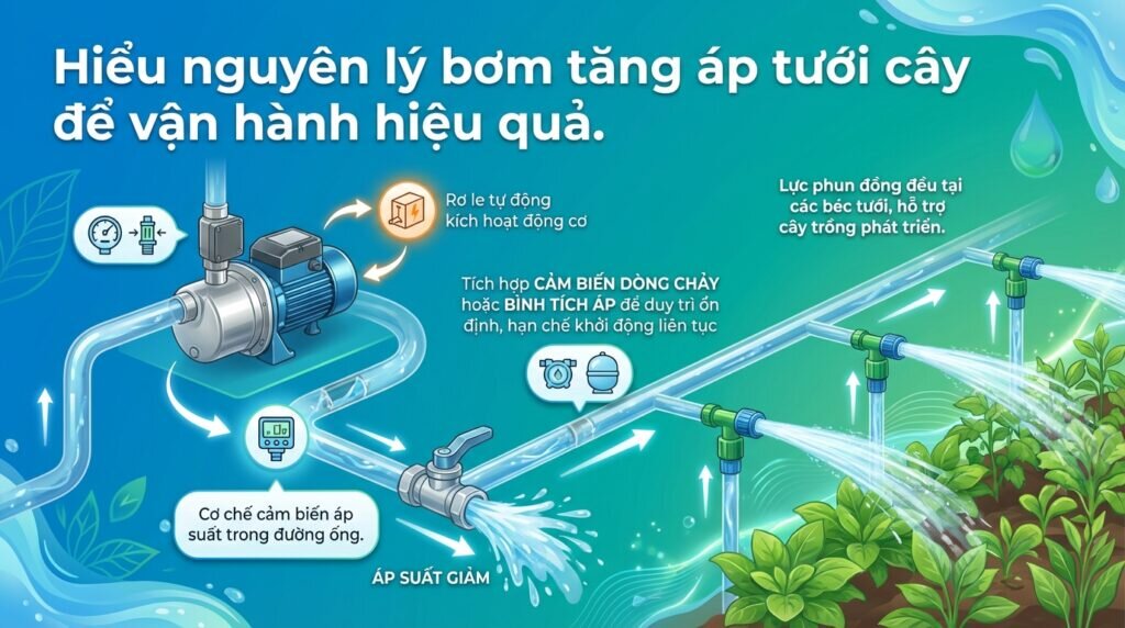 Hiểu nguyên lý bơm tăng áp tưới cây để vận hành hiệu quả.