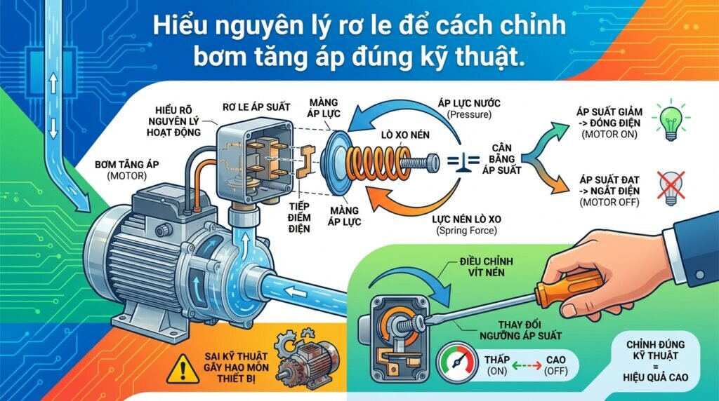 Hiểu nguyên lý rơ le để cách chỉnh bơm tăng áp đúng kỹ thuật.