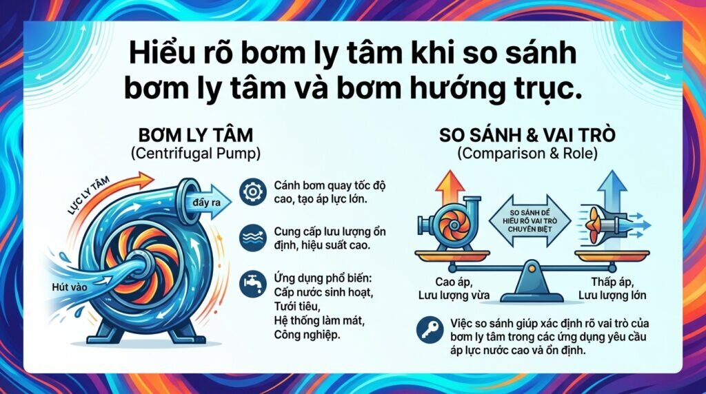 Hiểu rõ bơm ly tâm khi so sánh bơm ly tâm và bơm hướng trục.