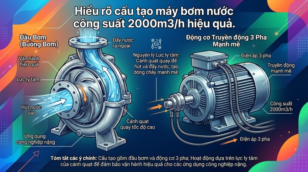 Hiểu rõ cấu tạo máy bơm nước công suất 2000m3/h hiệu quả.