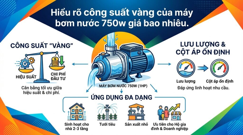 Hiểu rõ công suất vàng của máy bơm nước 750w giá bao nhiêu.