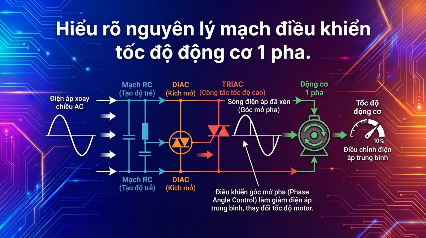 Hiểu rõ nguyên lý mạch điều khiển tốc độ động cơ 1 pha.