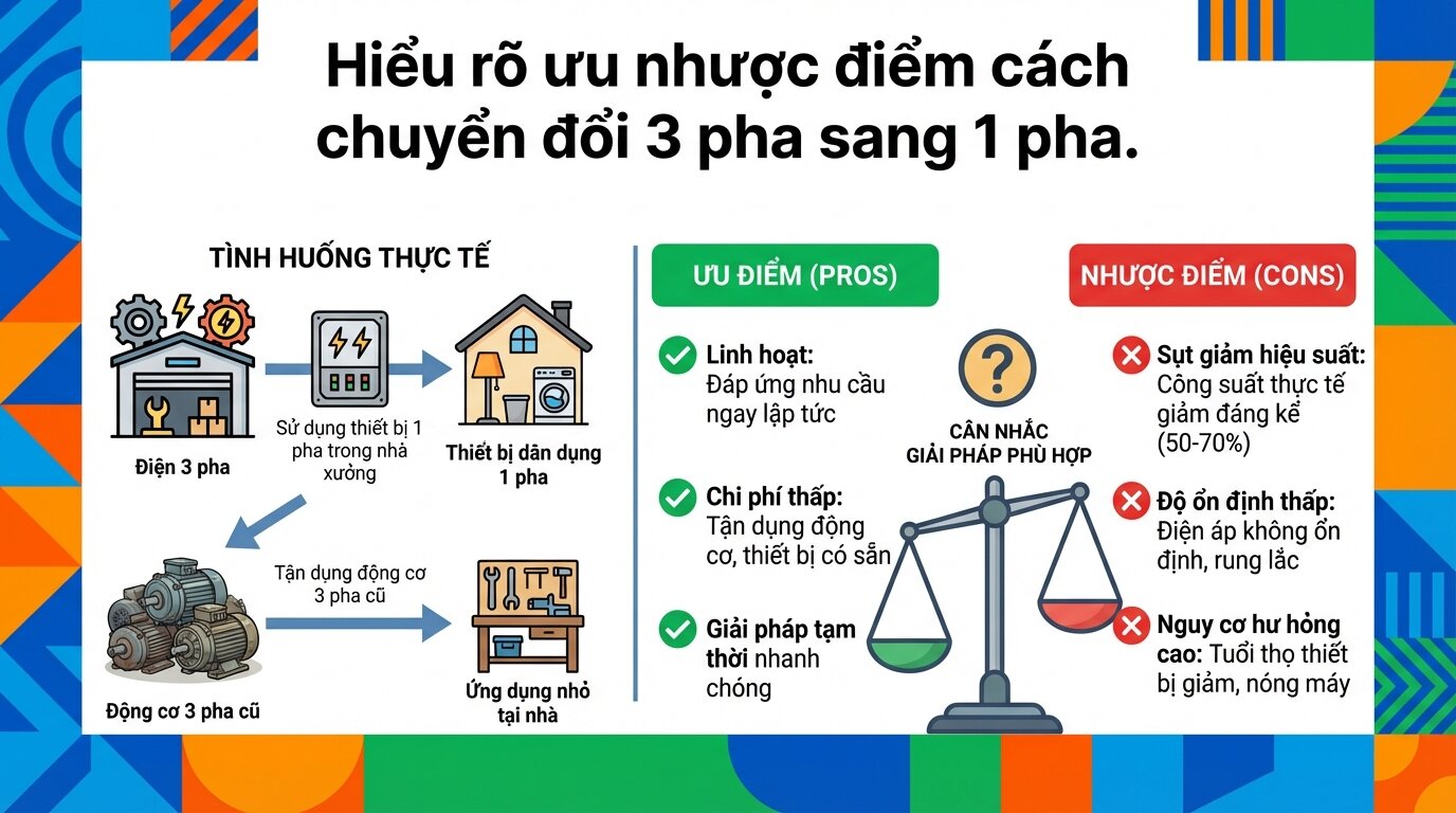 Hiểu rõ ưu nhược điểm cách chuyển đổi 3 pha sang 1 pha.