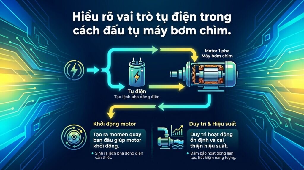 Hiểu rõ vai trò tụ điện trong cách đấu tụ máy bơm chìm.