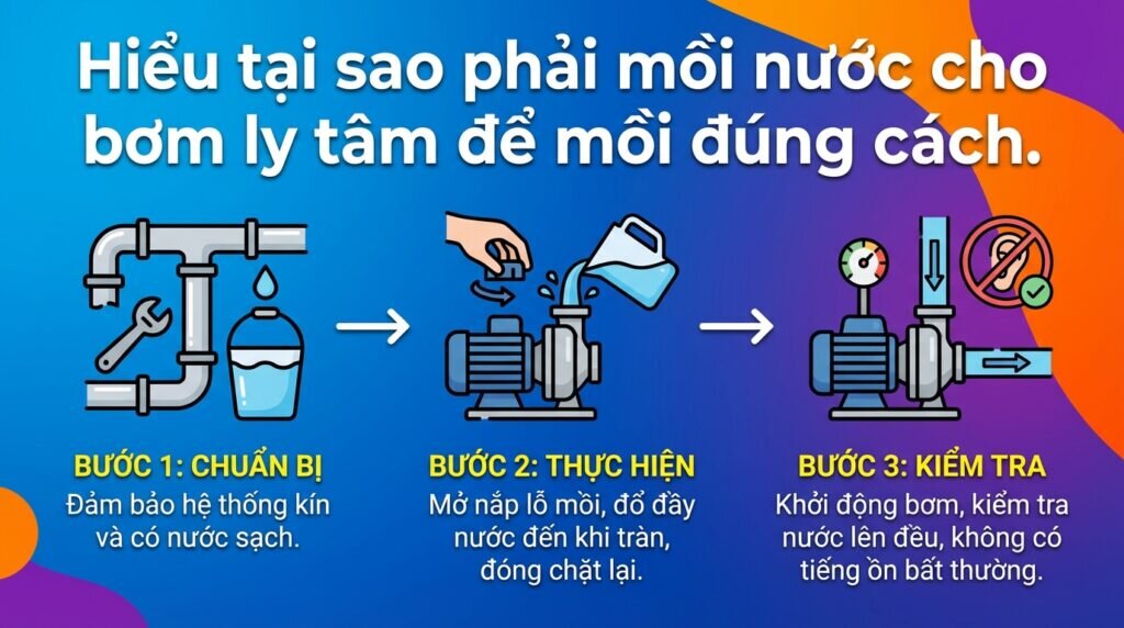 Hiểu tại sao phải mồi nước cho bơm ly tâm để mồi đúng cách.