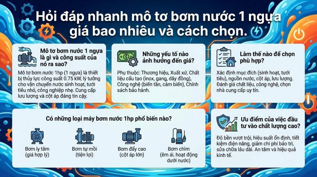 Hỏi đáp nhanh mô tơ bơm nước 1 ngựa giá bao nhiêu và cách chọn.