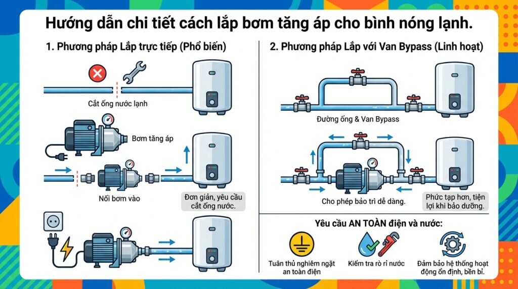 Hướng dẫn chi tiết cách lắp bơm tăng áp cho bình nóng lạnh.